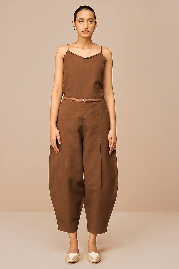 Earthy Brown Cotton Linen Embroidered Cape Set by AMPM at Pernia's Pop Up Shop