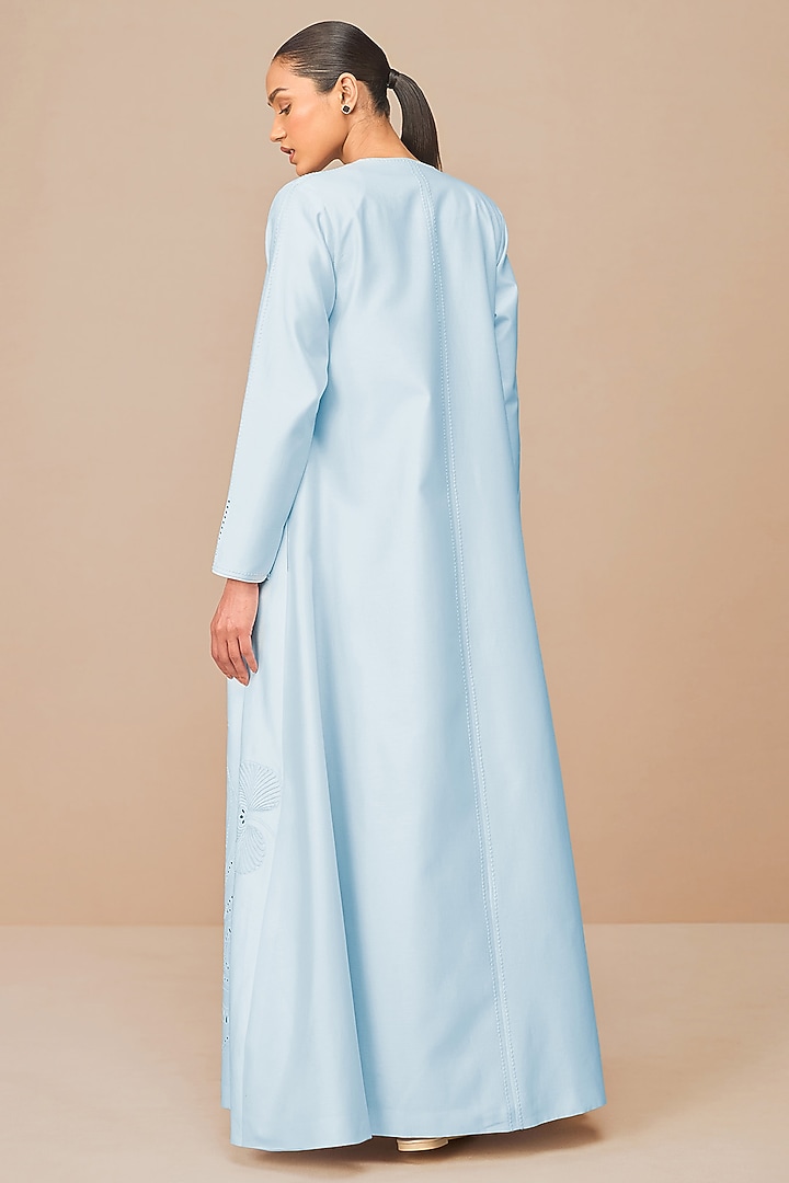 Ice Blue Chanderi Cutwork & Dori Embroidered Jacket Party Wear Dress With Belt by AMPM at Pernia's Pop Up Shop