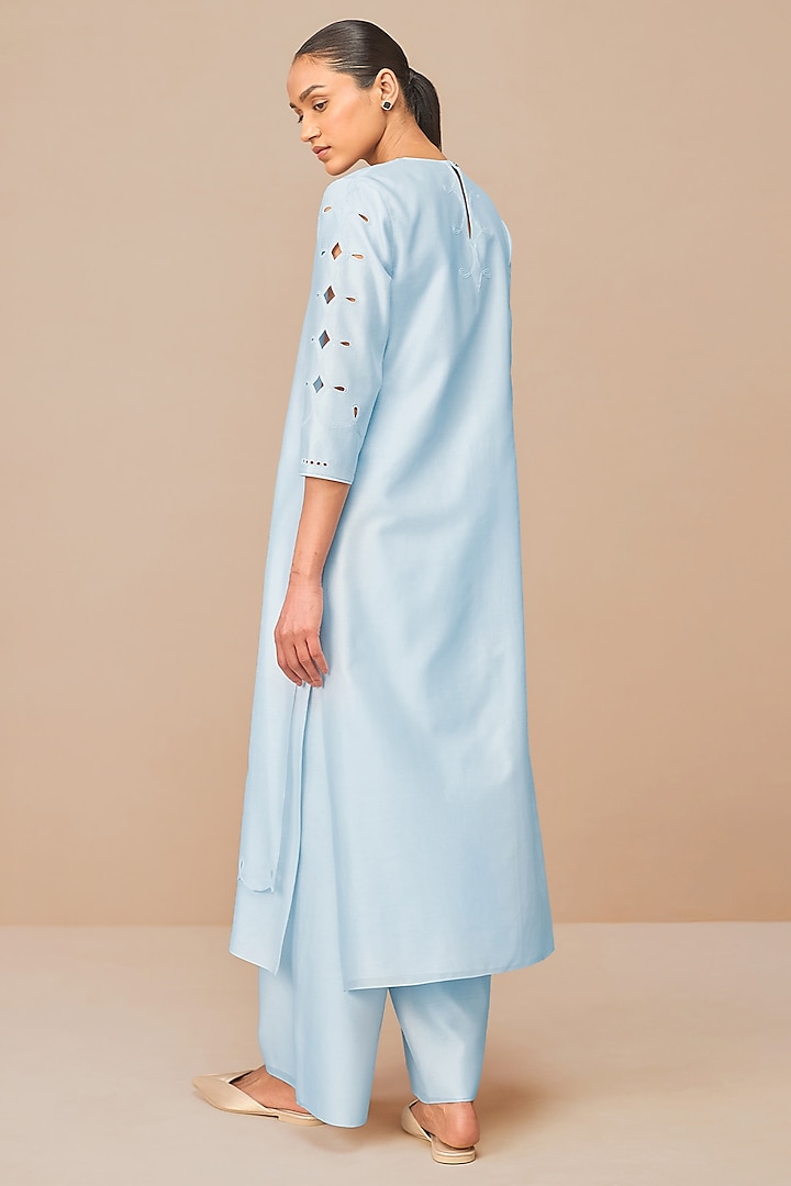 Ice Blue Chanderi Scalloped Kurta Set by AMPM at Pernia's Pop Up Shop
