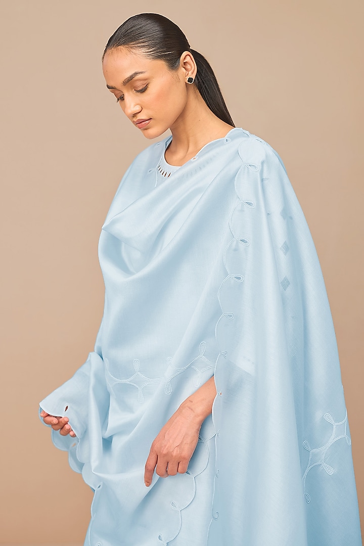 Ice Blue Chanderi Scalloped Kurta Set by AMPM at Pernia's Pop Up Shop