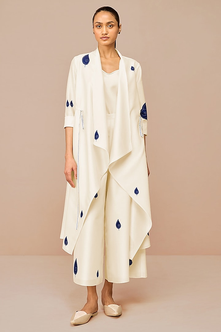 Ivory Cotton Silk Throw Jacket Set by AMPM at Pernia's Pop Up Shop