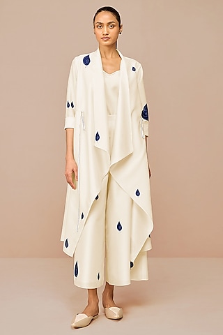 Ivory Cotton Silk Throw Jacket Set by AMPM