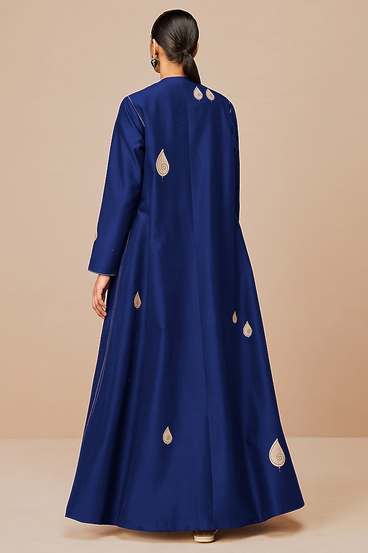 Indigo Cotton Silk Paisley Printed Abaya Set by AMPM at Pernia's Pop Up Shop
