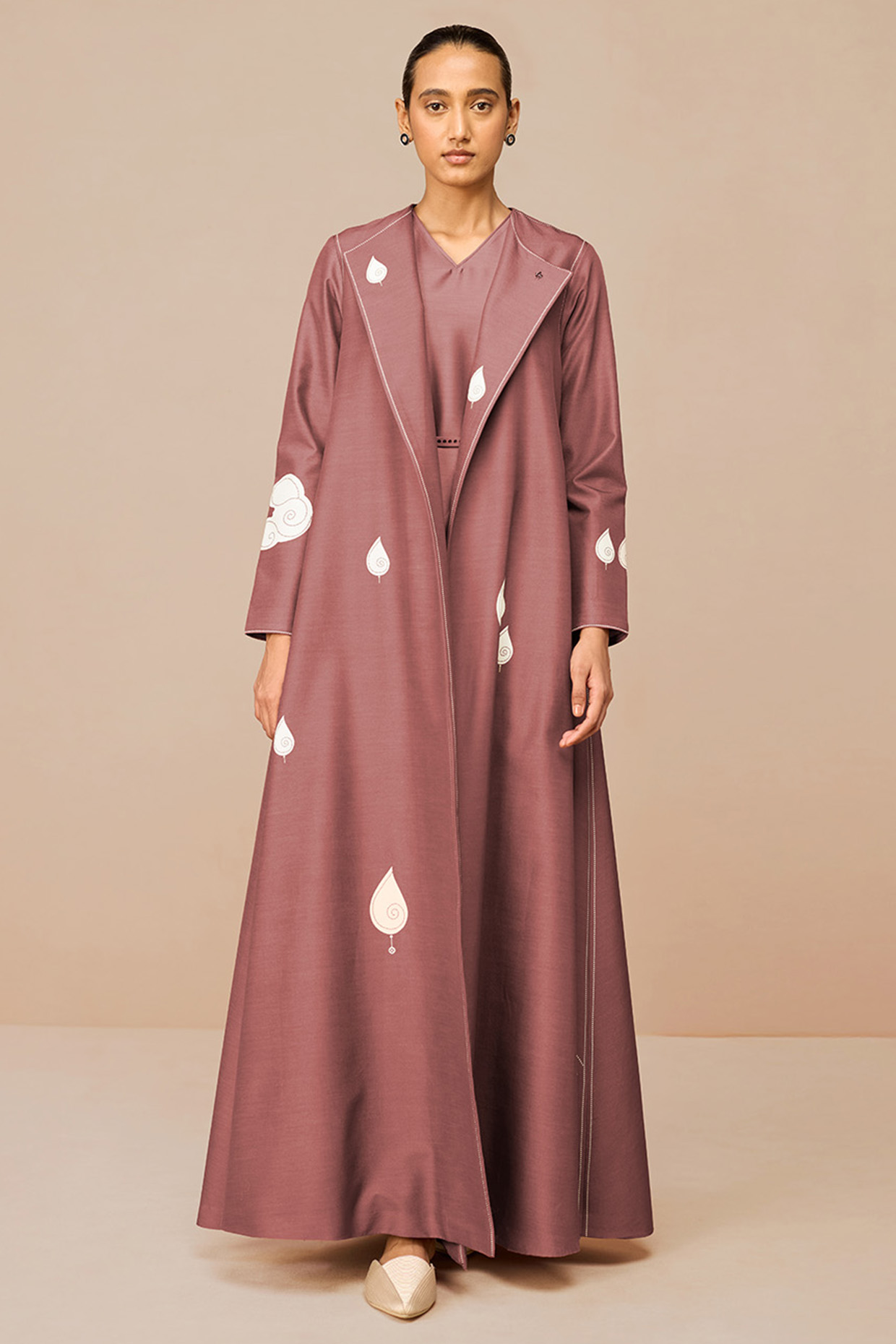 Terracotta Cotton Silk Paisley Printed Abaya Set by AMPM at Pernia's Pop Up Shop