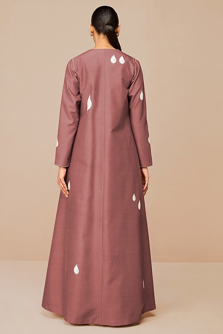 Terracotta Cotton Silk Paisley Printed Abaya Set by AMPM at Pernia's Pop Up Shop