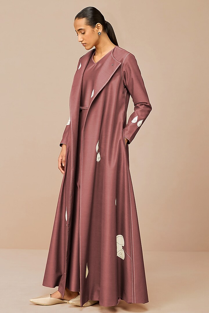 Terracotta Cotton Silk Paisley Printed Abaya Set by AMPM at Pernia's Pop Up Shop