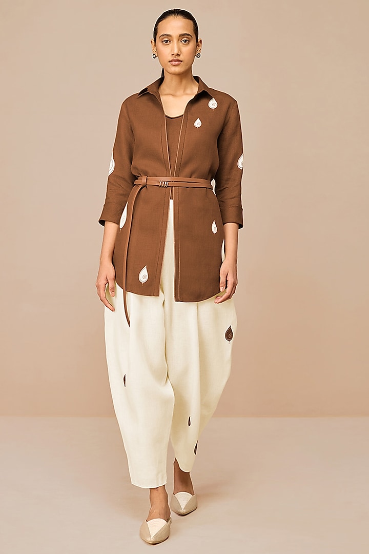Earthy Brown Linen Paisley Printed Co-Ord Set by AMPM at Pernia's Pop Up Shop