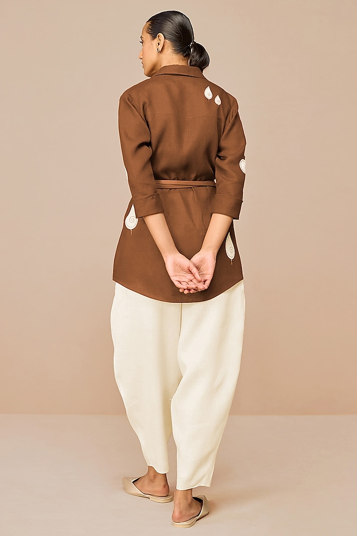 Earthy Brown Linen Paisley Printed Co-Ord Set by AMPM at Pernia's Pop Up Shop