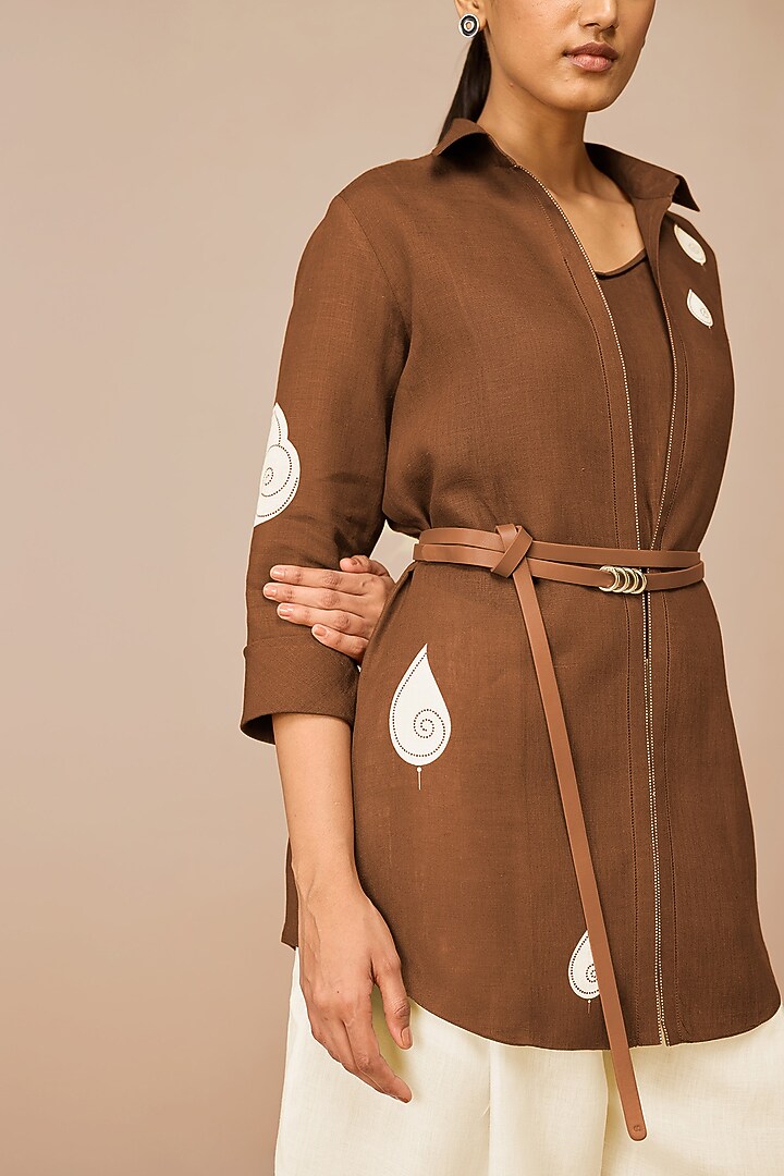 Earthy Brown Linen Paisley Printed Co-Ord Set by AMPM at Pernia's Pop Up Shop