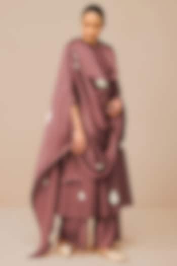 Terracotta Cotton Silk Paisley Flared Kurta Set by AMPM at Pernia's Pop Up Shop