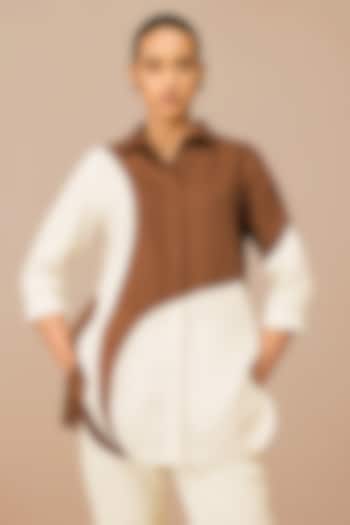 Ivory & Earth Brown Linen Color-Blocked Shirt by AMPM at Pernia's Pop Up Shop