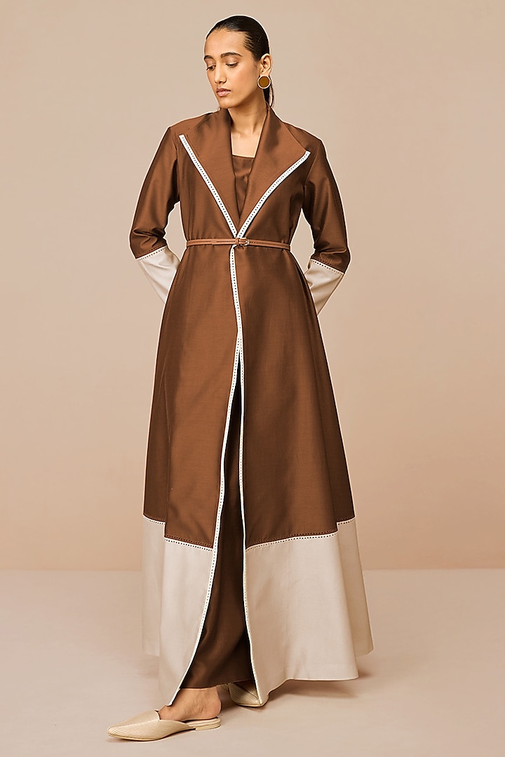 Earth Brown Luxe Cotton Silk Jacket Set by AMPM at Pernia's Pop Up Shop
