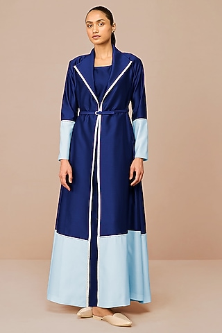 Indigo Luxe Cotton Silk Jacket Set by AMPM