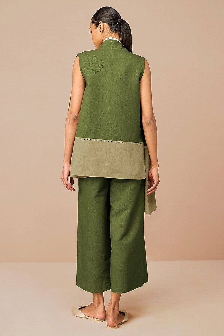 Olive Green Linen Palazzo Pant Set by AMPM at Pernia's Pop Up Shop