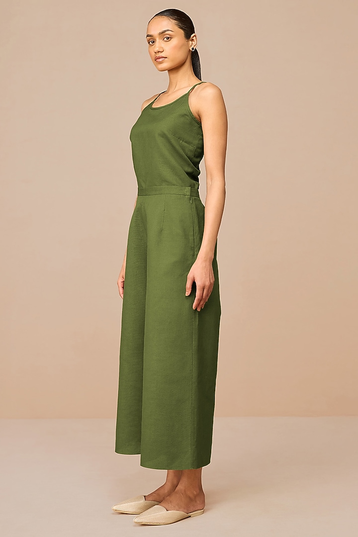 Olive Green Linen Palazzo Pant Set by AMPM at Pernia's Pop Up Shop