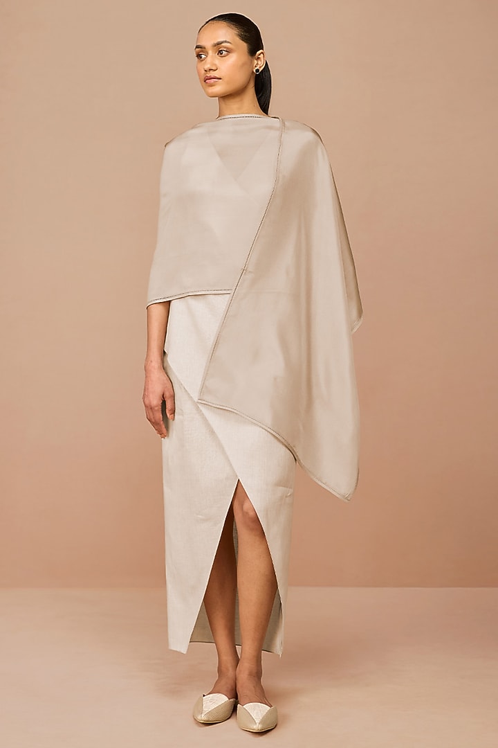 Beige Pure Silk Scarf by AMPM at Pernia's Pop Up Shop