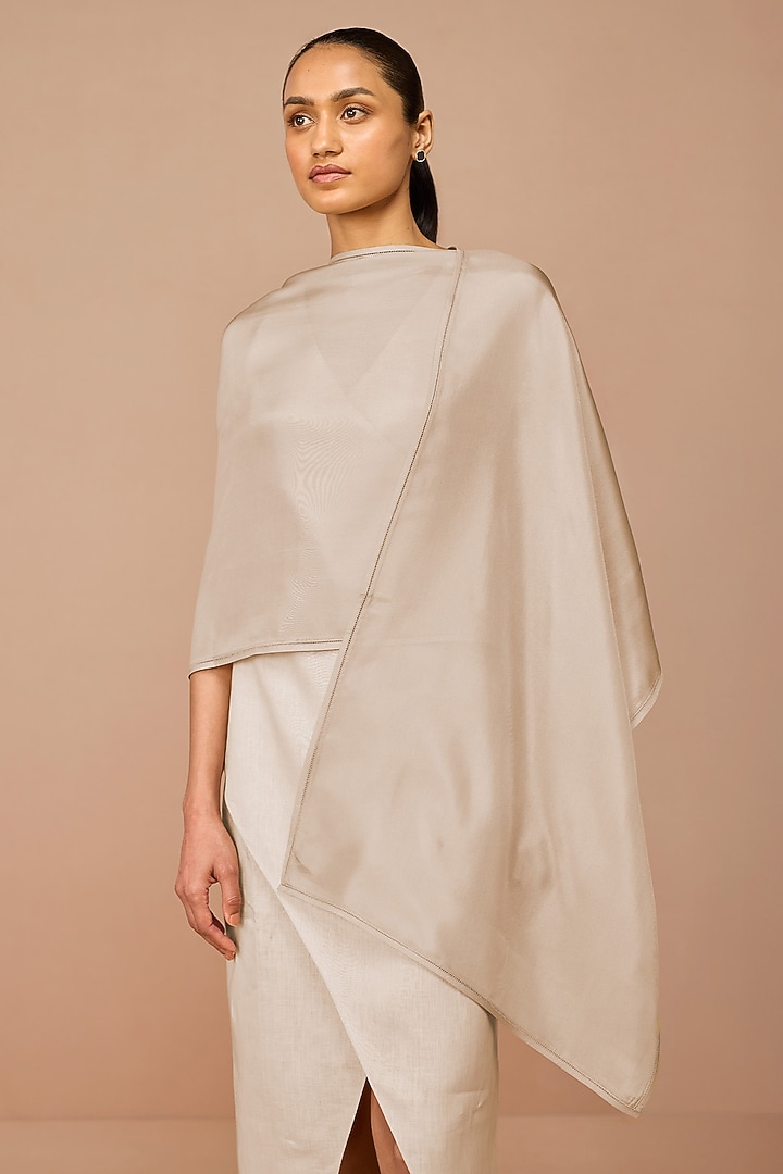 Beige Pure Silk Scarf by AMPM at Pernia's Pop Up Shop