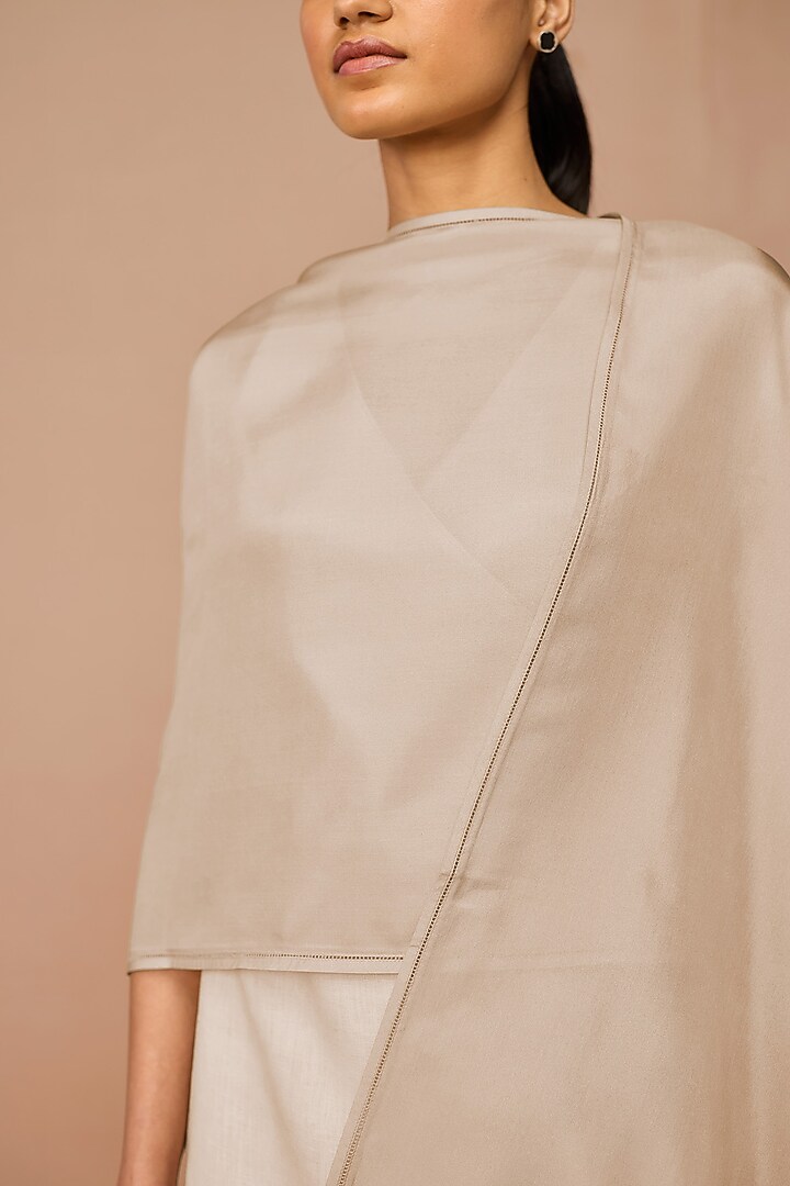 Beige Pure Silk Scarf by AMPM at Pernia's Pop Up Shop