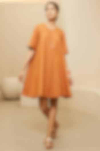 Tan Orange Cotton Dress by AMPM