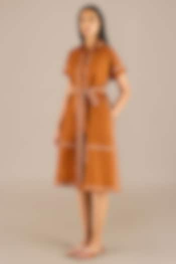 Tan Khadi Dress With Belt by AMPM at Pernia's Pop Up Shop