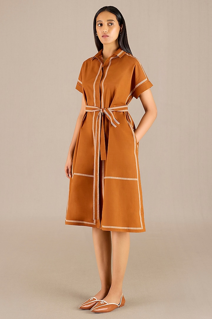 Tan Khadi Dress With Belt by AMPM at Pernia's Pop Up Shop