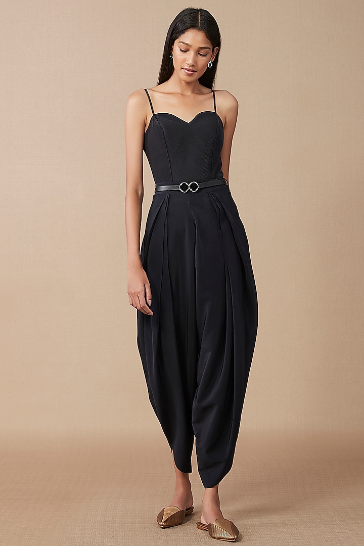 Black Viscose Crepe Dhoti Pants by AMPM at Pernia's Pop Up Shop