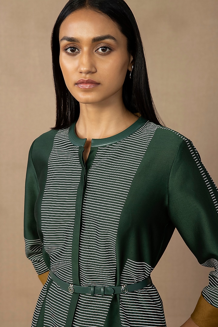 Green Printed Shirt With Belt by AMPM