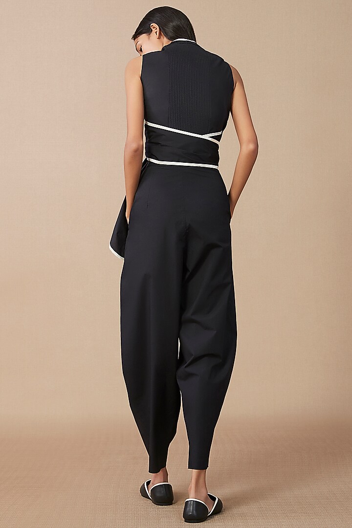 Black Cotton Poplin Wrap Top by AMPM at Pernia's Pop Up Shop