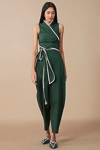 Green Cotton Poplin Dhoti Pants by AMPM