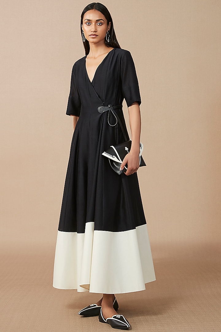 Black Chanderi Flared Tunic by AMPM at Pernia's Pop Up Shop