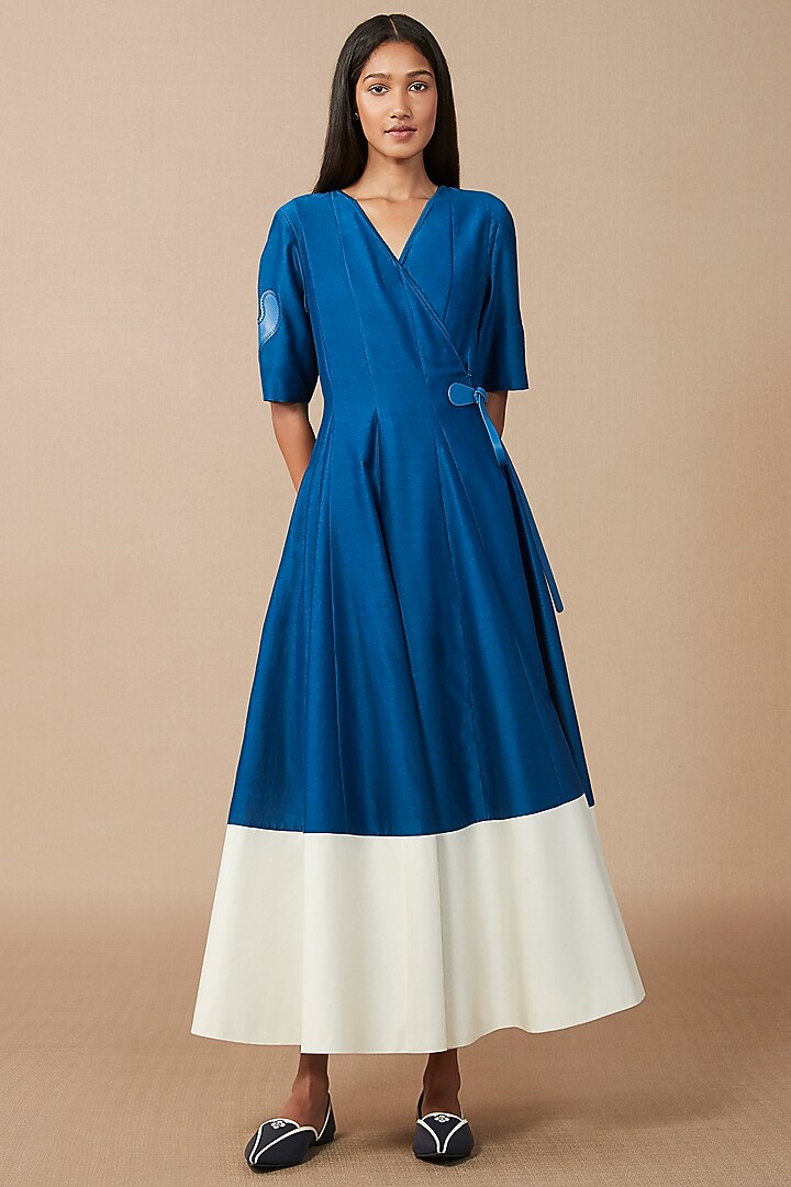 Electric Blue Chanderi Flared Tunic by AMPM at Pernia's Pop Up Shop