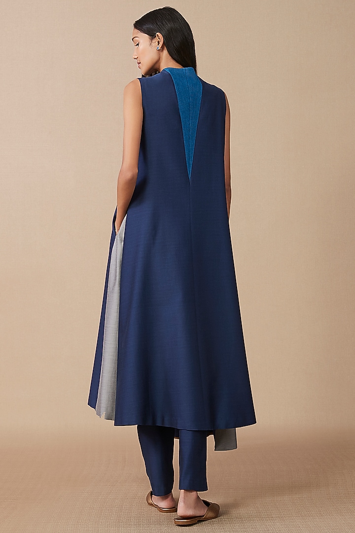 Navy Blue Chanderi Jacket Set by AMPM at Pernia's Pop Up Shop