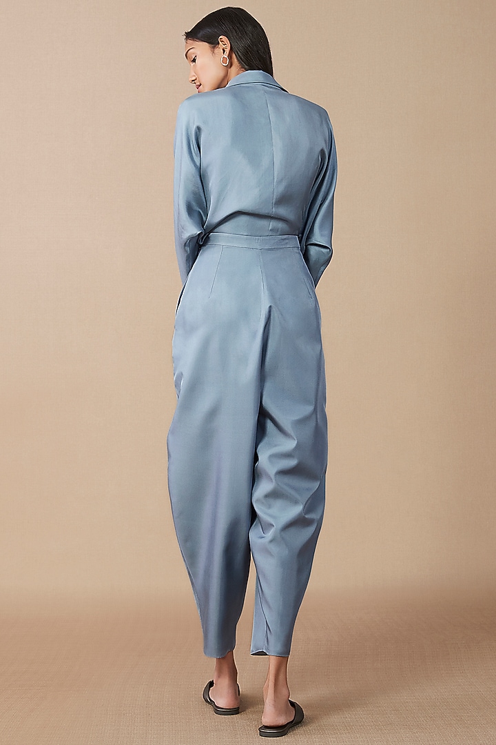 Smokey Blue Vacation Shirt Dress In Silk Twill by AMPM at Pernia's Pop Up Shop