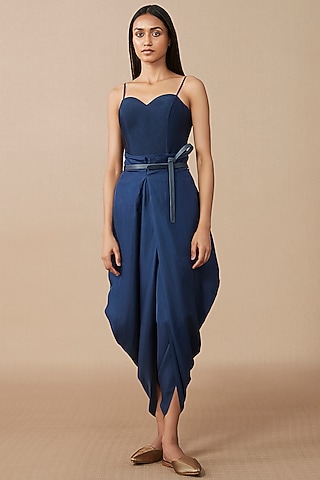 Navy Pure Silk Paper Bag Dhoti by AMPM