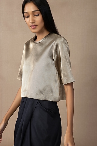 Metallic Gold Brocade Top by AMPM