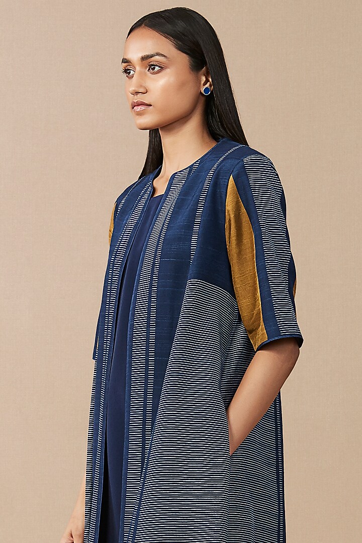 Navy Blue Digital Printed Jacket Dress by AMPM at Pernia's Pop Up Shop