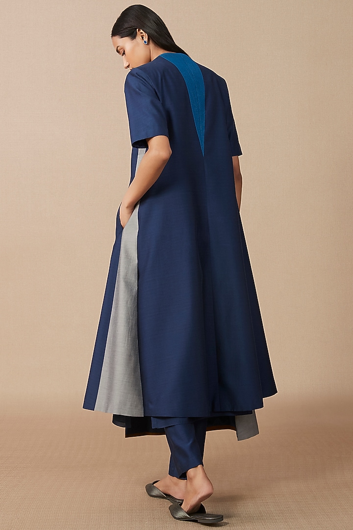Navy Blue Jacket Set In Soft Chanderi by AMPM at Pernia's Pop Up Shop