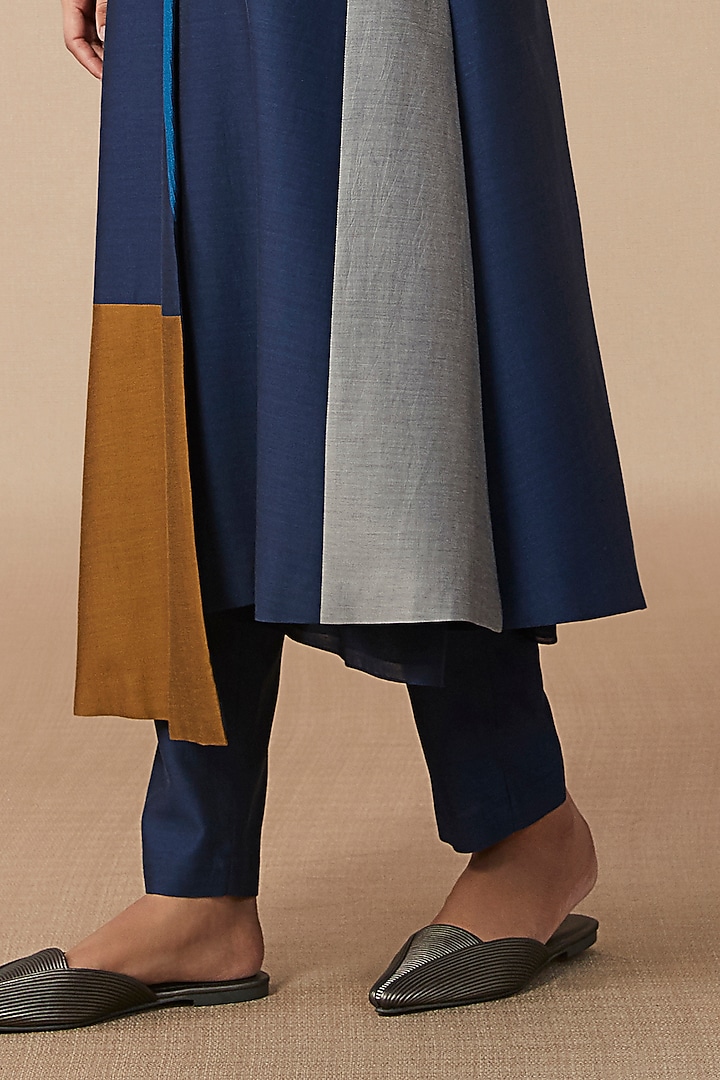 Navy Blue Jacket Set In Soft Chanderi by AMPM at Pernia's Pop Up Shop