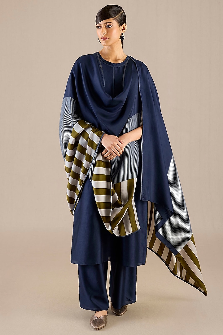 Navy Chanderi Kurta Set by AMPM at Pernia's Pop Up Shop