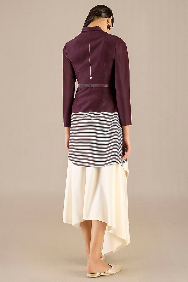 Burgundy Chanderi Cord Embroidered Jacket Set by AMPM at Pernia's Pop Up Shop