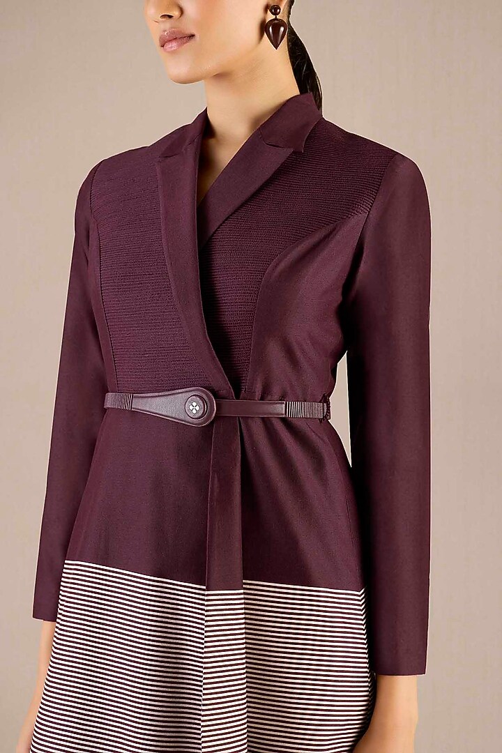 Burgundy Chanderi Cord Embroidered Jacket Set by AMPM at Pernia's Pop Up Shop