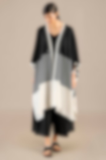 Black Chanderi Striped Cape Set by AMPM at Pernia's Pop Up Shop