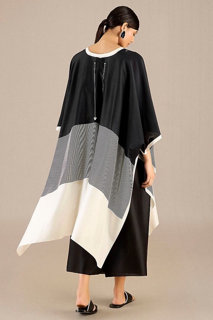 Black Chanderi Striped Cape Set by AMPM at Pernia's Pop Up Shop