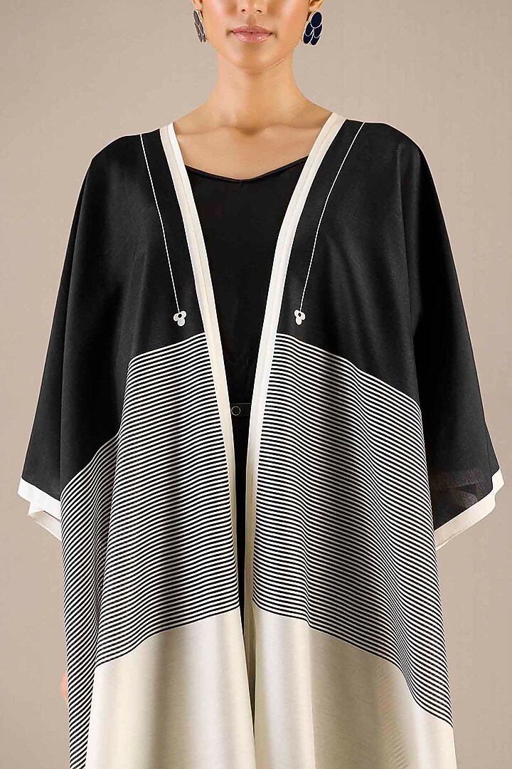 Black Chanderi Striped Cape Set by AMPM at Pernia's Pop Up Shop