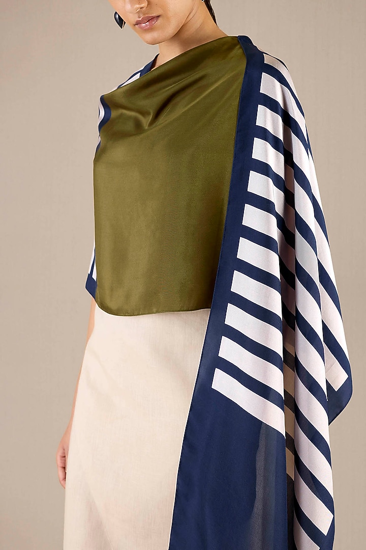Navy Blue Silk Striped Scarf by AMPM at Pernia's Pop Up Shop