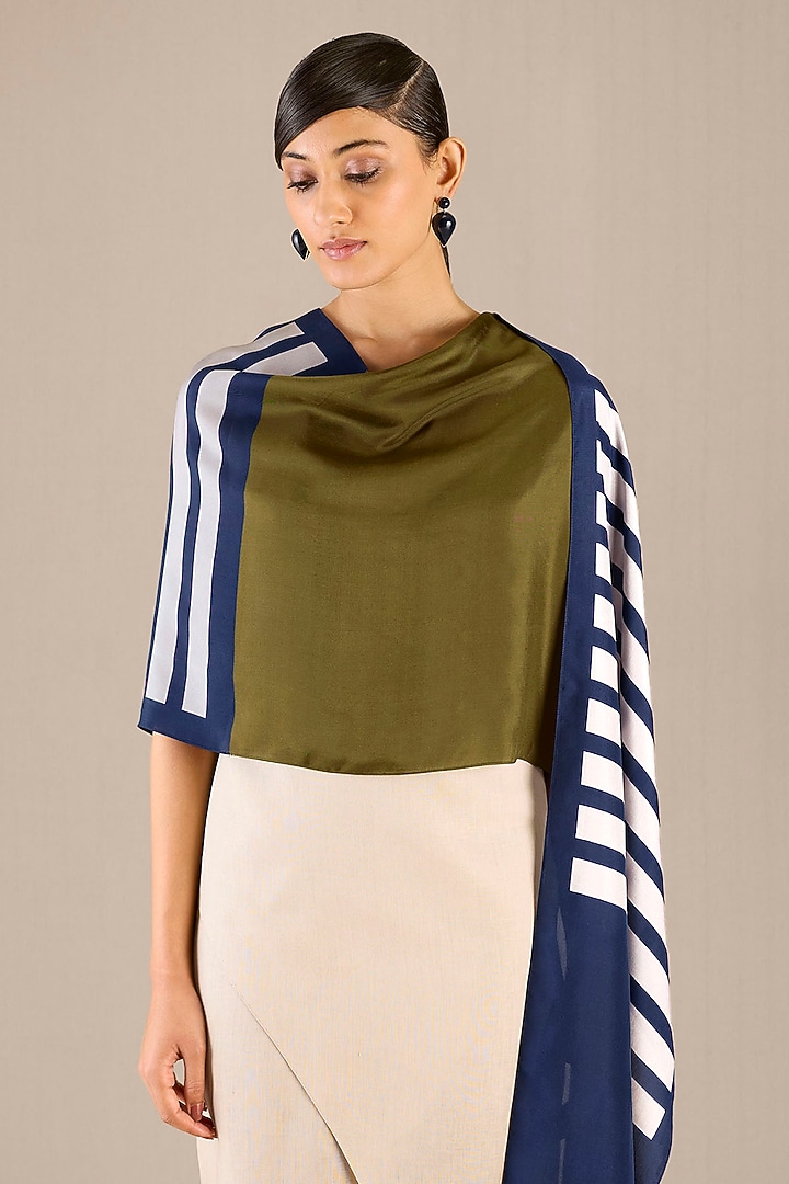 Navy Blue Silk Striped Scarf by AMPM at Pernia's Pop Up Shop