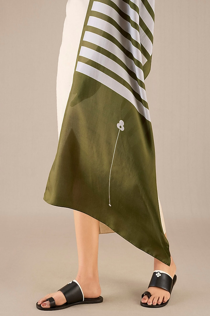 Olive Green Silk Striped Scarf by AMPM at Pernia's Pop Up Shop