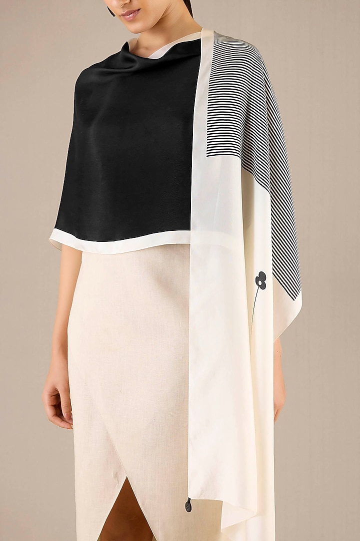 Black Silk Striped Scarf by AMPM at Pernia's Pop Up Shop