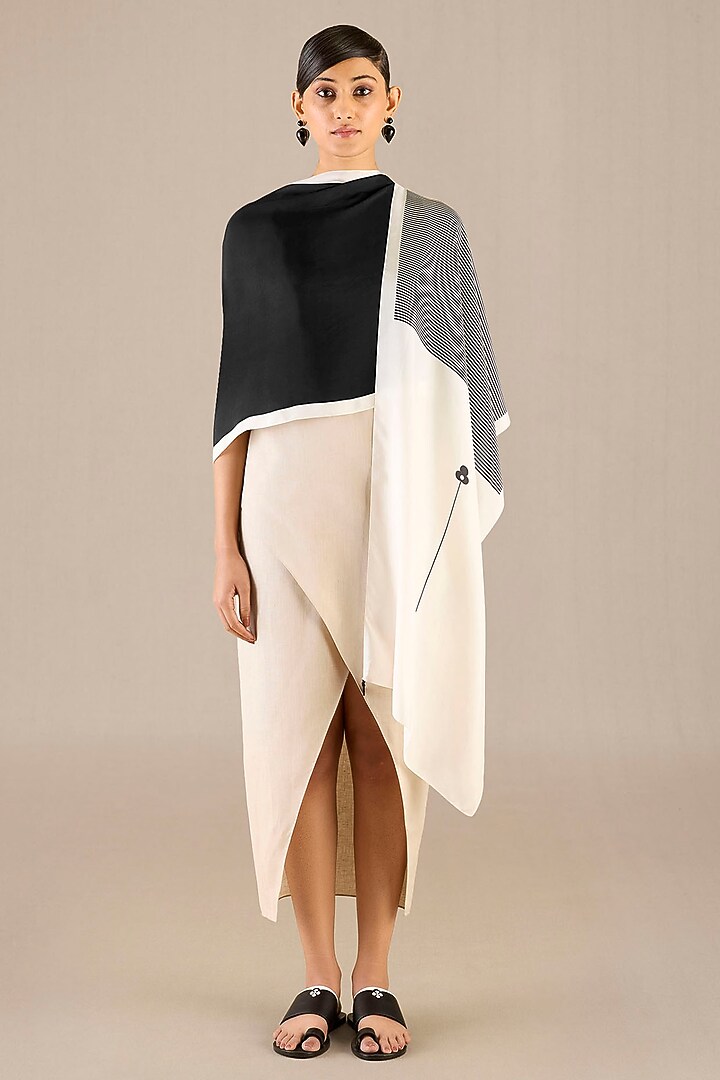 Black Silk Striped Scarf by AMPM at Pernia's Pop Up Shop