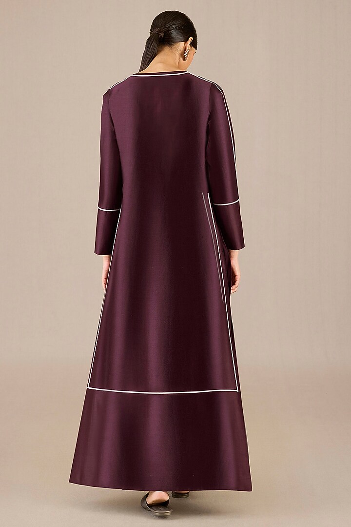 Burgundy Chanderi Corded Embroidered Jacket Party Wear Dress by AMPM at Pernia's Pop Up Shop